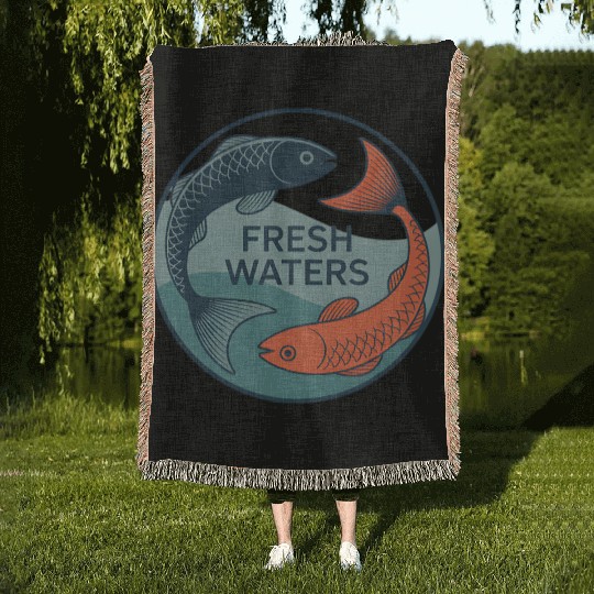 Fresh Waters Koi Fish Artwork Woven Blankets