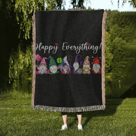 Happy Everything Gnomes Every Seasons All Year Woven Blankets