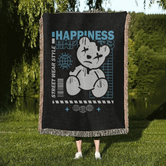 Urban Graffiti Teddy Bear Design Woven Blankets