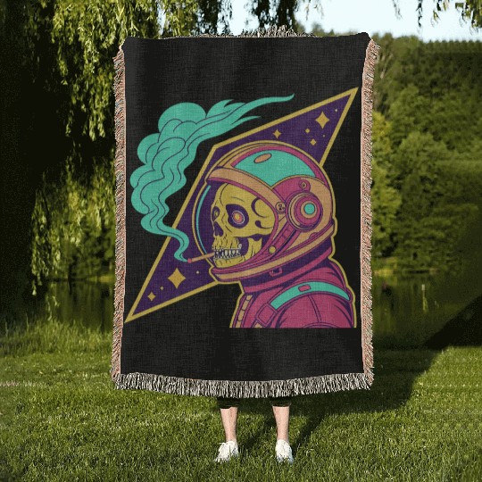 Cosmic Skull Astronaut Woven Blankets