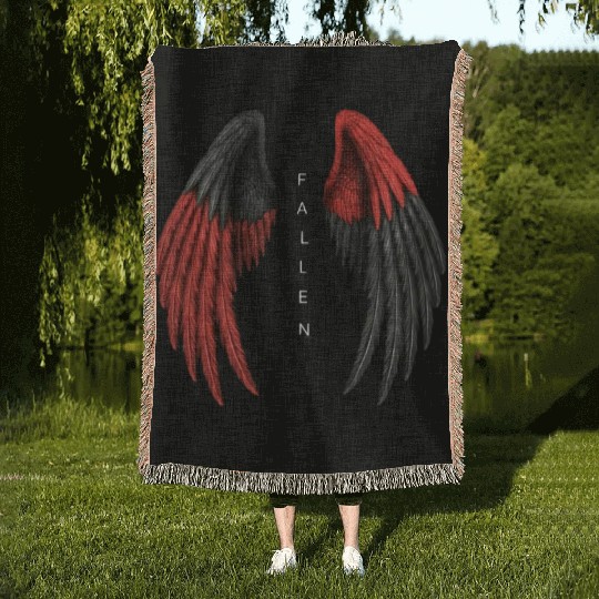 Red and Black Angel Wings Illustration Woven Blankets