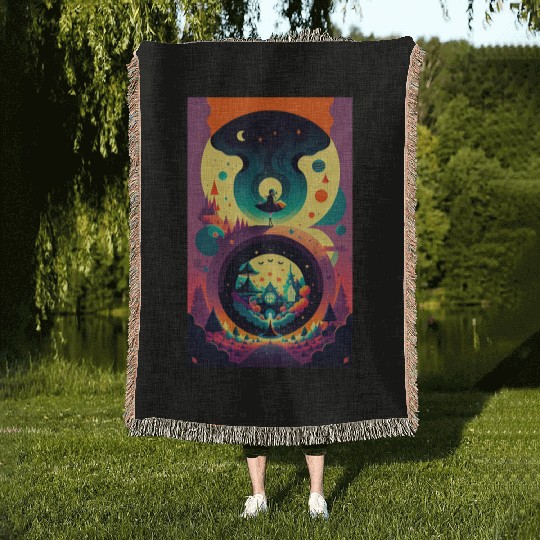 Dancing Alice on the Psychedelic Path Woven Blankets