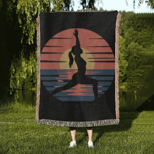 Sunset Yoga Silhouette Design Woven Blankets