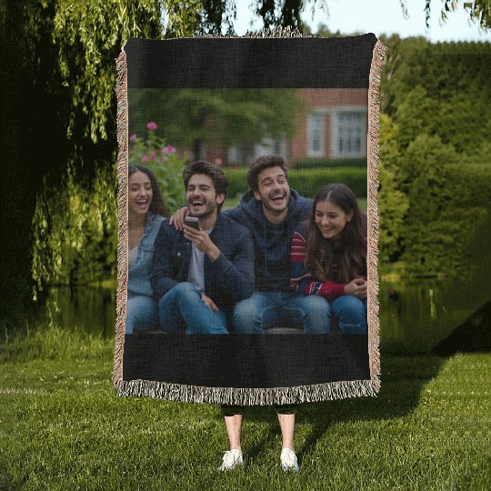 Joyful Group Friendship Illustration Woven Blankets