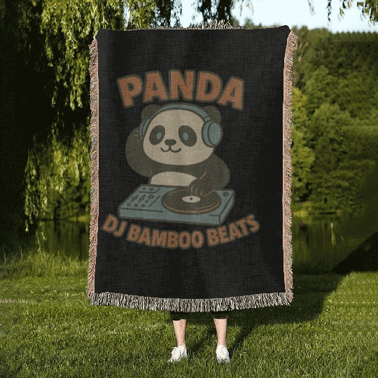 Panda DJ Bamboo Beats Illustration Woven Blankets