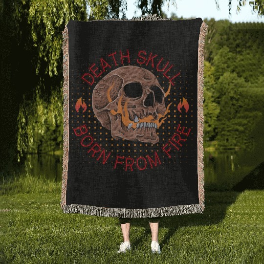 Burning Skull Death Skulle Graphic Woven Blankets