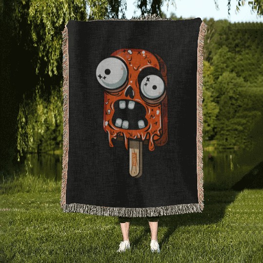 ice cream zombie 02 Orange grunge sour scream Pop Woven Blankets
