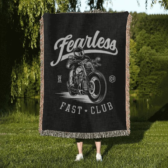 Fearless Motorcycle Club Logo Design Woven Blankets