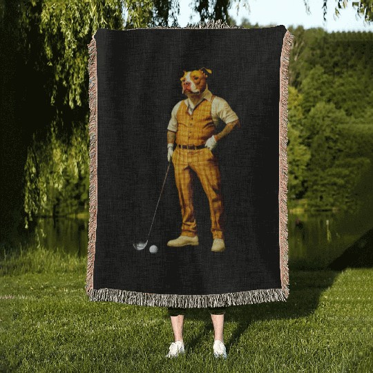 Pitbull golfer Woven Blankets