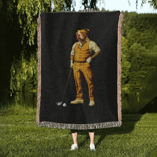 Pitbull golfer Woven Blankets