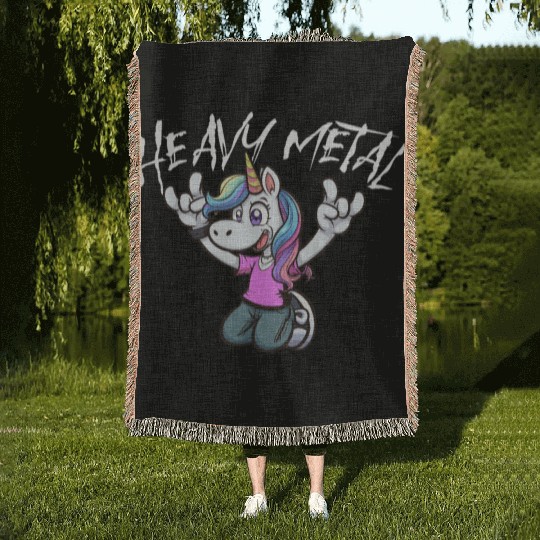 Vibrant Unicorn Rock Hand Design heavy Metal Woven Blankets