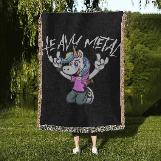 Vibrant Unicorn Rock Hand Design heavy Metal Woven Blankets