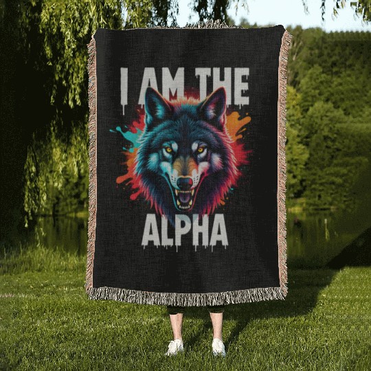 I Am The Alpha Wolf Woven Blankets