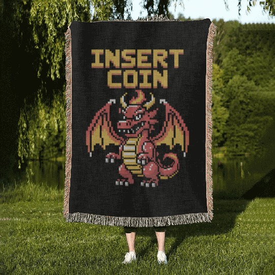 Pixel Art Retro Dragon Insert Coin Design Woven Blankets