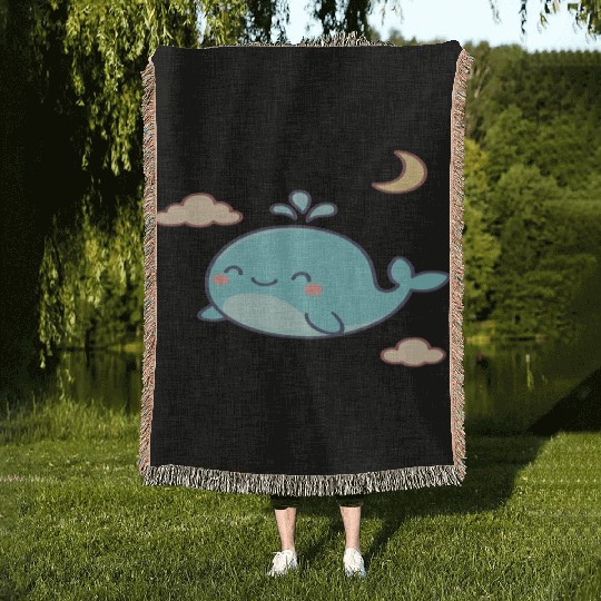 Playful Blue Whale Cartoon Design Woven Blankets