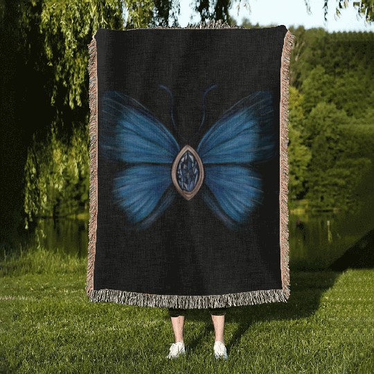 September Sapphire Blue Butterfly Gemstone Design Woven Blankets