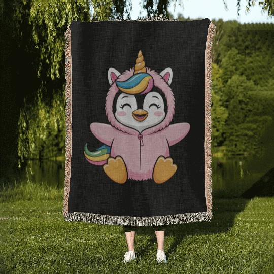 Colorful Unicorn Penguin Costume Woven Blankets