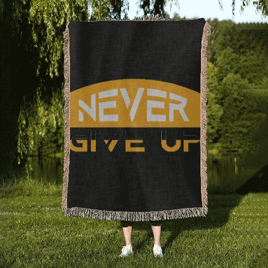 Motivational Never Give Up Typography Woven Blankets