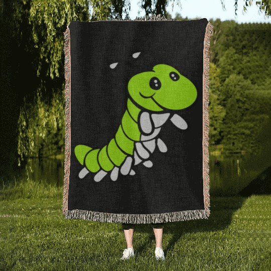 Caterpillar sweet little happy smile cute friendly Woven Blankets