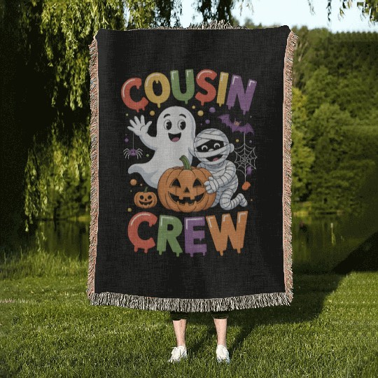Halloween Cousin Crew with Cute Mummy and Ghost Woven Blankets