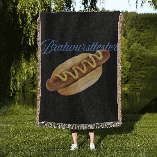 Hot Dog with Mustard Illustration Woven Blankets