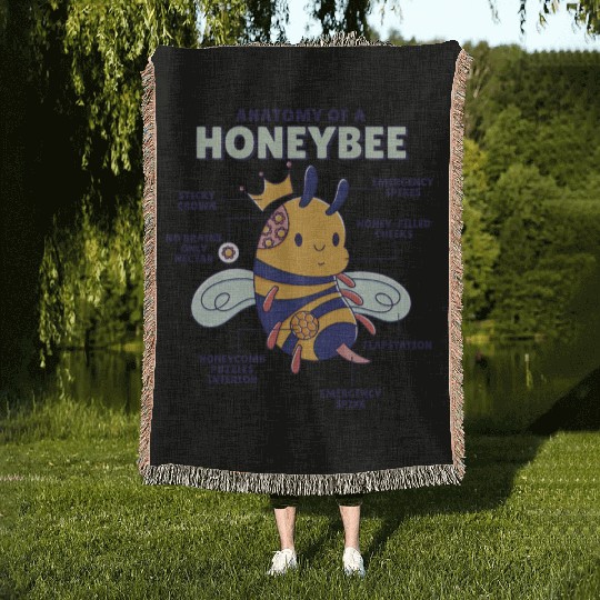 Anatomy of a Honeybee Funny Bee Lover Woven Blankets