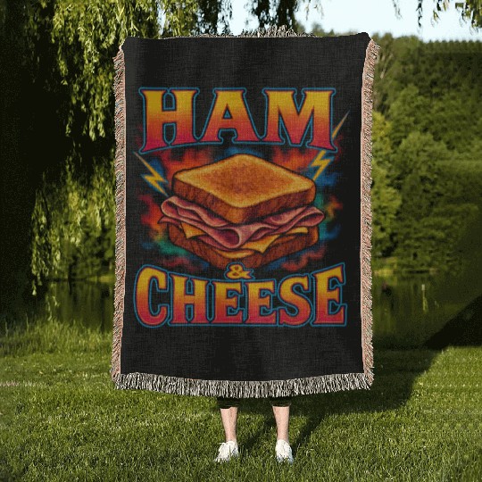 Ham And Cheese Sandwich Favorite Food Weird 90s Woven Blankets