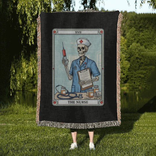 Skeleton Nurse Tarot Card Halloween Woven Blankets