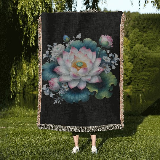 Lotus and Flowers Blossom Woven Blankets
