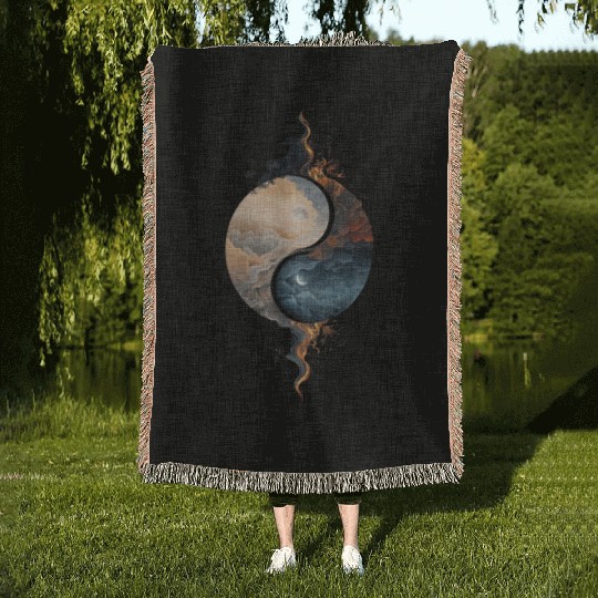 Yin Yang Celestial Balance Design Woven Blankets