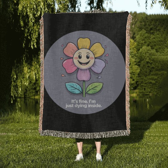 Whimsical Sad Flower with Funny Quote Woven Blankets