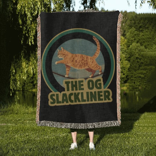 The OG Slackliner – Vintage Cat Walking the Line Woven Blankets