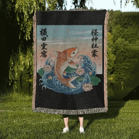 Koi Fish and Lotus Harmony Design Woven Blankets