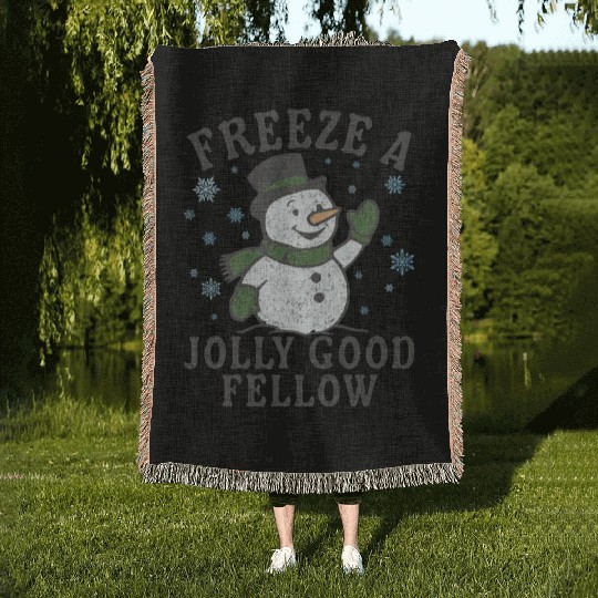 Frosty Snowman Jolly Greeting Design Woven Blankets