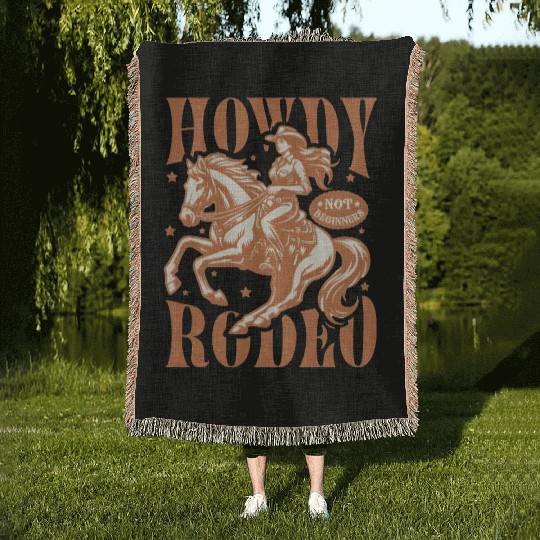 Empowered Cowgirl Riding Horse Woven Blankets