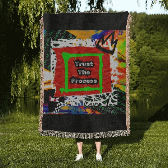 Trust The Process Graffiti Style | Green Version Woven Blankets