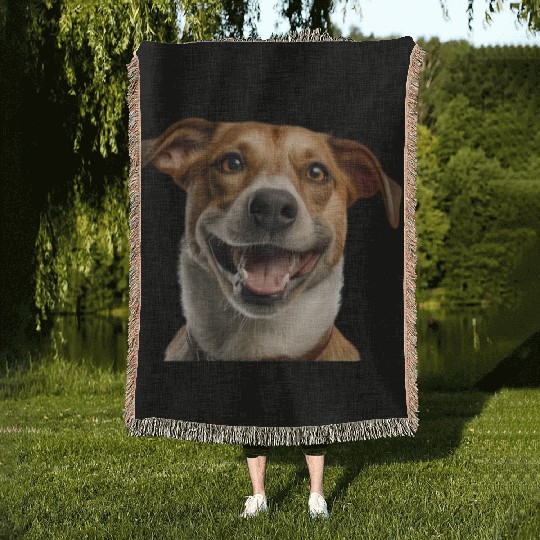 Joyful Jack Russell Dog Illustration Woven Blankets