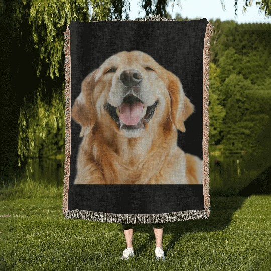 Joyful Golden Retriever Illustration Woven Blankets