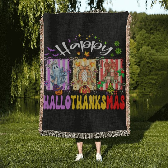 Festive Halloween Thanksgiving Collage Woven Blankets