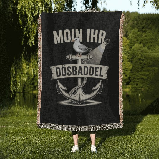 Moin Ihr Dösbaddel Seagull And Anchor Maritime Woven Blankets