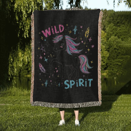 Colorful Wild Unicorn Spirit Design Woven Blankets
