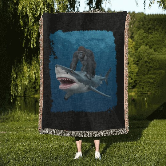 Funny Meme I Love Shark I Love Gorilla Weird Woven Blankets
