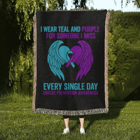 I Wear Teal and Purple for Someone Suicide Awarene Woven Blankets