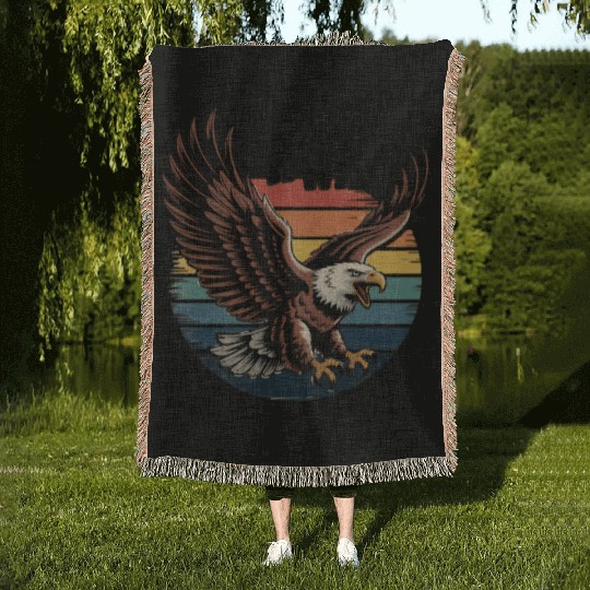 Born to Be Wild Eagle Illustration Woven Blankets