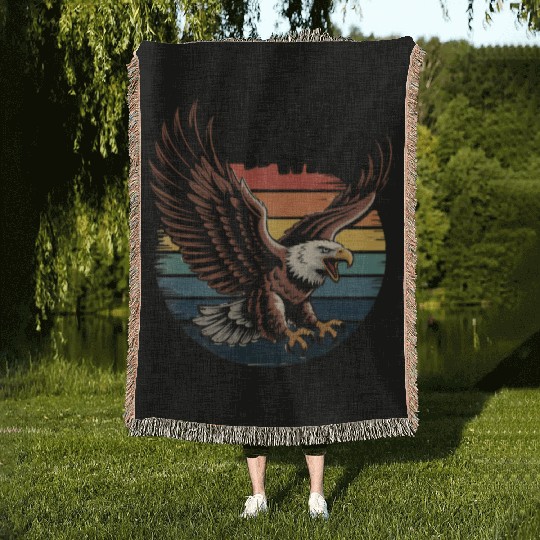 Born to Be Wild Eagle Illustration Woven Blankets