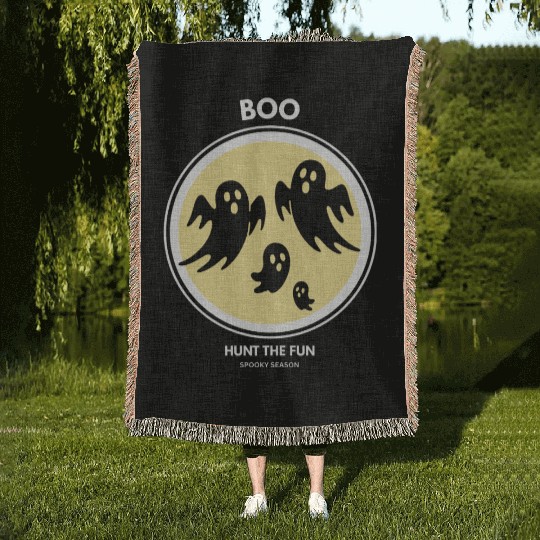 Boo Ghost Halloween Spooky Season Woven Blankets