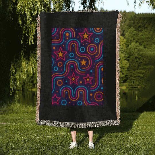 Neon Starburst Cosmic Pattern Woven Blankets