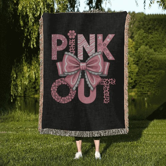 Pink Out Breast Cancer Awareness Coquette Bow  Woven Blankets