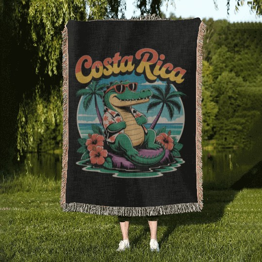 Costa Rica Tropical Crocodile Design Woven Blankets