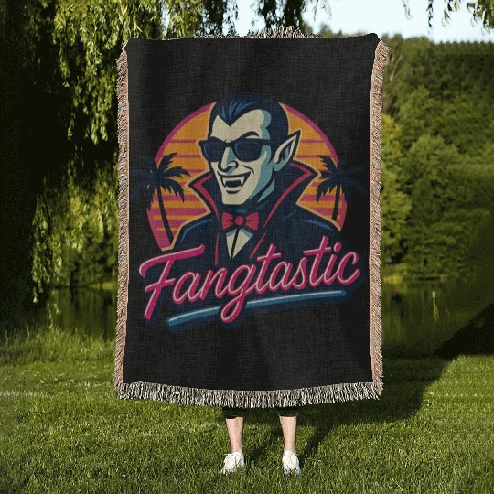 Fangtastic – Retro Vampire Neon Style Woven Blankets